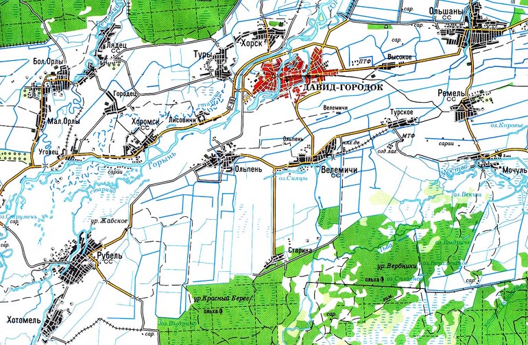 Карта паўднёва-усходняй часткі Столінскага раёна